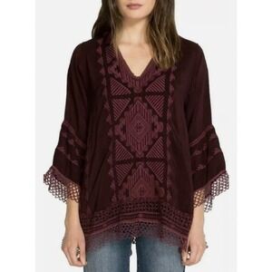 NWT JOHNNY WAS Renee Lace Blouse Women's XS Embroidered Boho Peasant‎